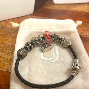 Pandora leather bracelet and 8 charms